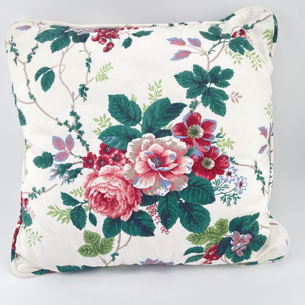 Waverly Floral Rose Throw Bed Pillow Cream Red Green Vintage Cottagecore Accent